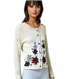 Crystal-Kobe Holiday themed sequins studded button down cardigan sweater Sz M